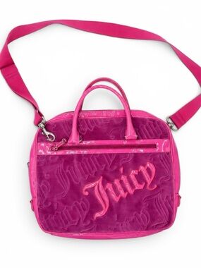 Vintage 2009 Juicy Couture Pink Velour Laptop Bag Y2K McBling Crossbody Tote